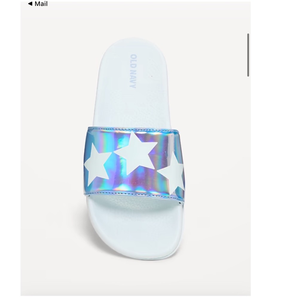 Old Navy Girls Holographic Star Slides Iridescent Sandals Blue White 5Y-6Y NEW